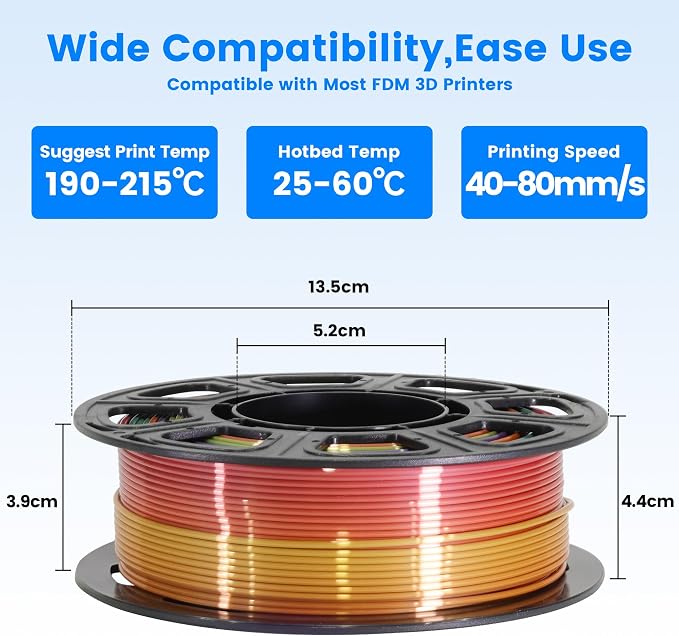 MIKA3D 8 Spools Different Popular Colors 3D Printing Filament PLA Bundle, 1.75mm 4 Different Silk Rainbow PLA, 4 Different Glow in Dark PLA, Total 8 Spools Packed, 0.25kg/Spool, Total 2kg