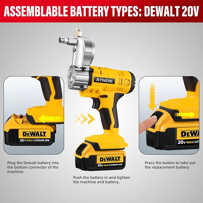 Lithium Battery Grease Gun Cordless for DeWalt 20V Max Battery (NO Battery) Yellow with 12” Spring Flex Hose, 10000 PSI High Pressure Quick Release Grease