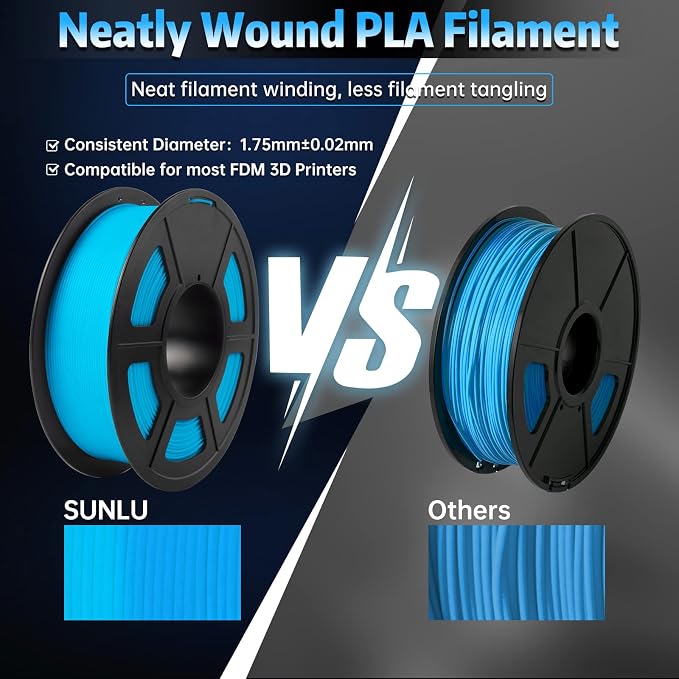 SUNLU Glow in The Dark PLA Filament, Neatly Wound Luminous PLA 3D Printer Filament 1.75mm Dimensional Accuracy +/- 0.02mm, Fit Most FDM 3D Printers, 1kg Spool (2.2lbs), (Blue PLA, Glow Blue)