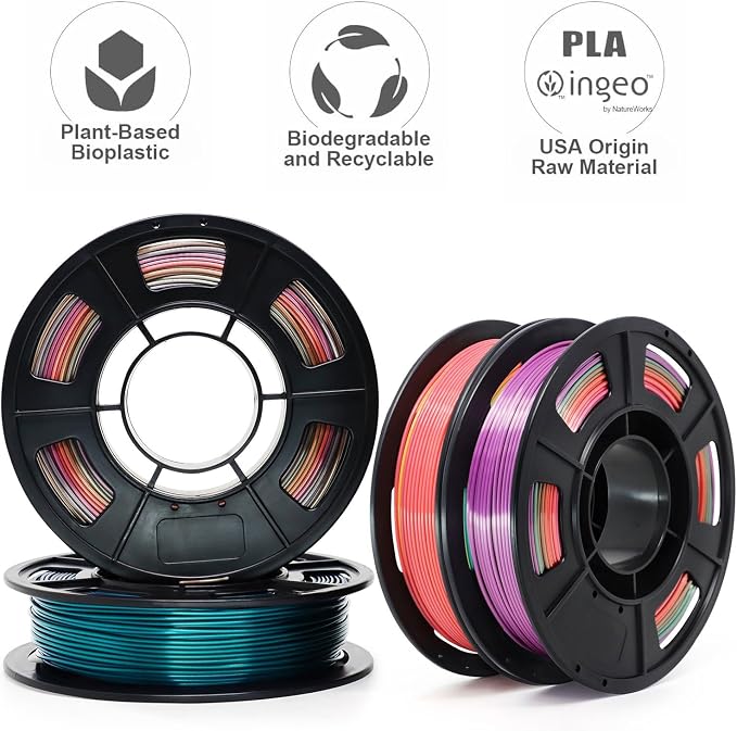 RepRapper Rainbow PLA Filament, Shiny Multicolor Silk PLA 1.75 mm Filament (+-0.03 mm), Sparkle Fast Change Multi-Color 250g*4 Sample Pack 3D Printer Filament for 3D Printer，250g*4