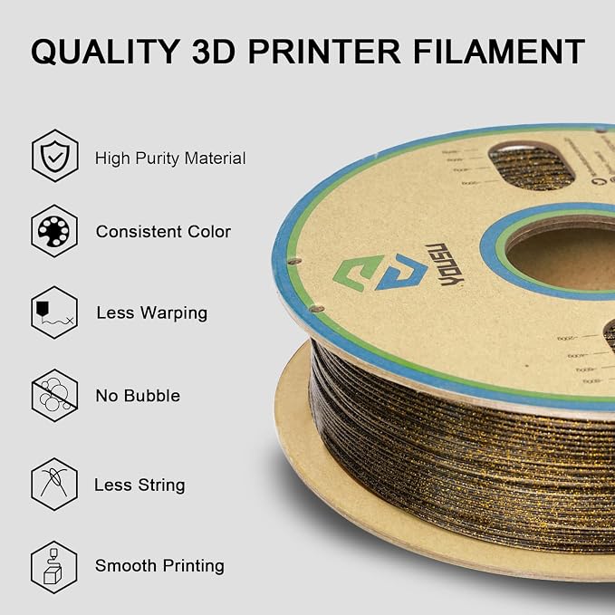 YOUSU 3D Printer Filament PLA Filament 1.75mm Gold 3D Effect Glitter-Black filament1kg(2.2lbs).