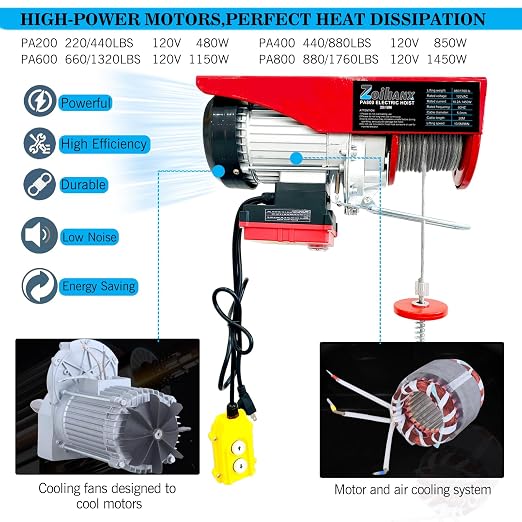 2 in 1 Electric Hoist,110V Electric Hoist with Remote Control,1320 lbs | Single/Double Slings Steel Hoist winch ,33ft/65.6ft Attic Lifts for Garage ,Warehouse ,Factory,Construction Site