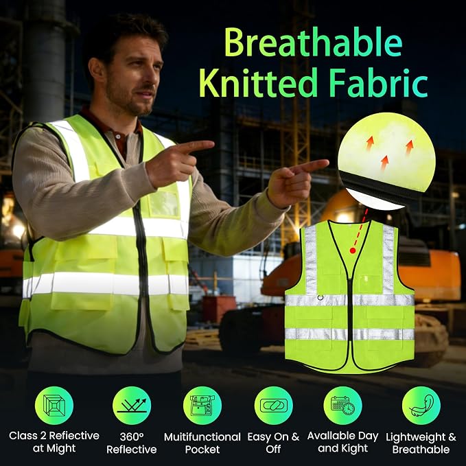 30 Pack High Visibility Reflective Safety Vests with Pockets and Zipper, High Visibility Mesh Construction Vest