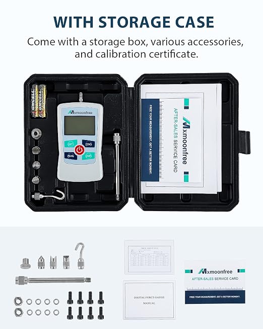 5N Digital Force Gauge Push Pull Tester Portable with Case | Auto Backlit LCD Large Screen Auto Power Off Units N/LB/Kg/Oz High Precision Sensor For School Lab Mechanical Physics