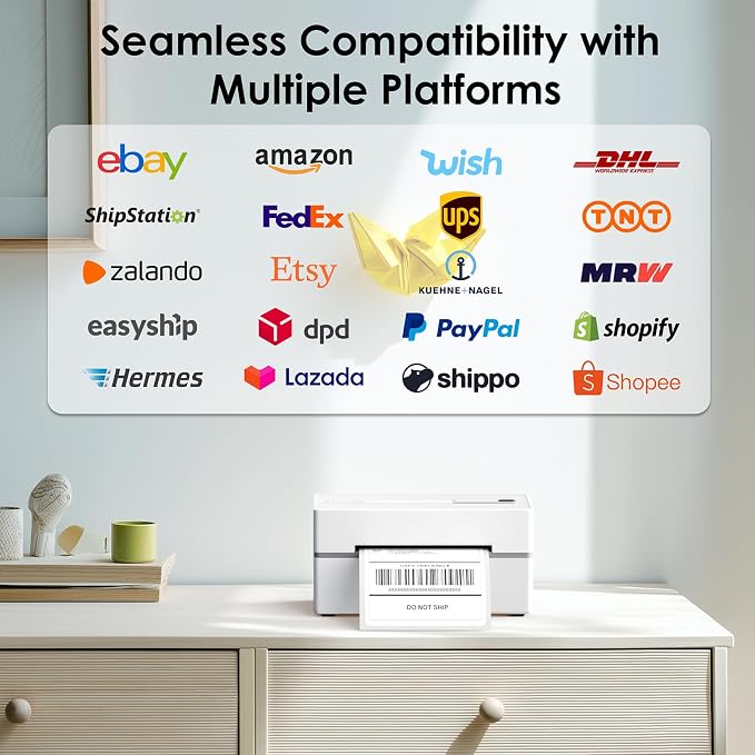 KNAON Bluetooth Thermal Shipping Label Printer, 4x6 Portable Thermal Address Label Printer for Small Business, Compatible with iPhone,Android,Windows,Mac–Works with Etsy Shopify USPS&More, White