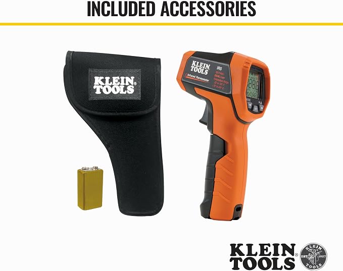 Klein Tools IR5 Dual Laser 12:1 Infrared Thermometer & ET140 Pinless Moisture Meter for Non-Destructive Moisture Detection in Drywall, Wood, and Masonry; Detects up to 3/4-Inch Below Surface