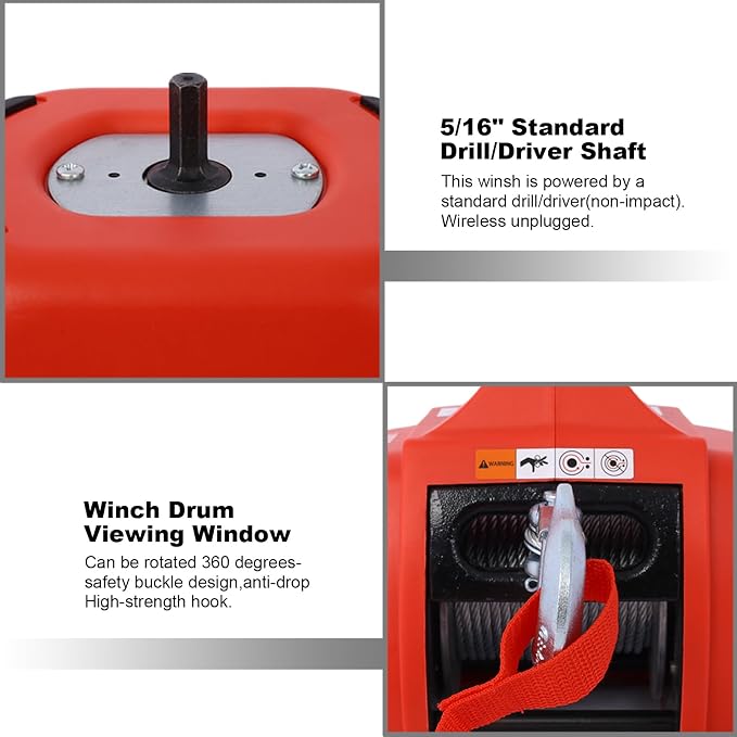 Drill Winch Hoist Portable Drill Winch 750 LB Capacity Handheld Drill Winch with 40 Foot Steel Wire for Lifting Dragging, Stretched Wire Fence, Log Handling