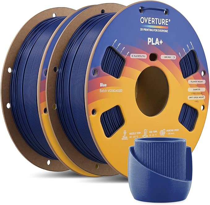 OVERTURE 2KG Bundle High Speed PLA+ 3D Printer Filament 1.75mm, Upgraded Rapid PLA 2.0 with Enhanced Toughness & Stability, 2 Pack 1kg Spool (2.2lbs) Fit Most FDM 3D Printers (Blue*2)