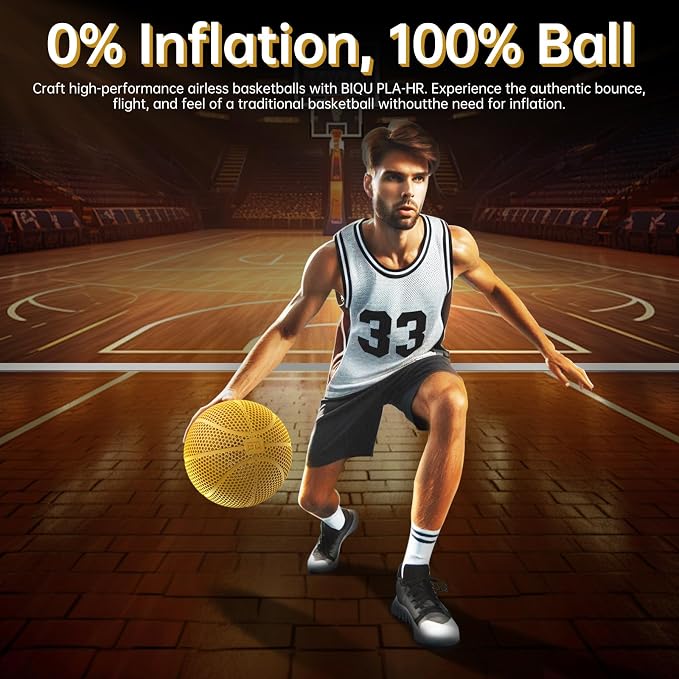 BIQU PLA-HR Flexible 3D Printer Filament Specifically for Printing Airless Basketballs, 1.75mm 1KG Spool (2.2lbs), Flexi Tough Filament Compatible with Most FDM 3D Printer (Yellow)