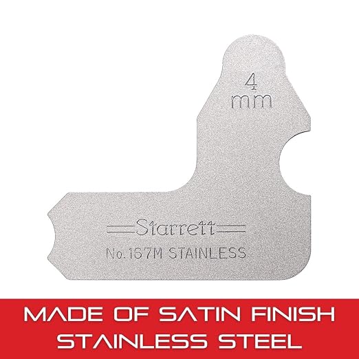Starrett Individual Radius Gage for Both Convex and Concave Radii - Ideal for Carpenters and Constructions - Stainless Steel, 4mm Radius Gage, Millimeter Reading - 167M-4