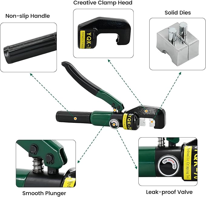 10T Hydraulic Crimping Tool Kit - 12 AWG to 2/0 AWG Battery Cable & Lug Crimper with 9 Pairs for Electrical Terminals Wire Crimper (Green)