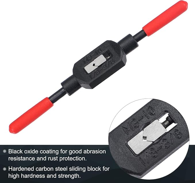 uxcell Adjustable Tap Wrench Handle for 1/8"-3/8" (UNC/UNF) / Metric M3-M10 Taps, Thread Tap Holder Reamer Hand Tapping Tool for Machinist Repair with Plastic Dipped Handle