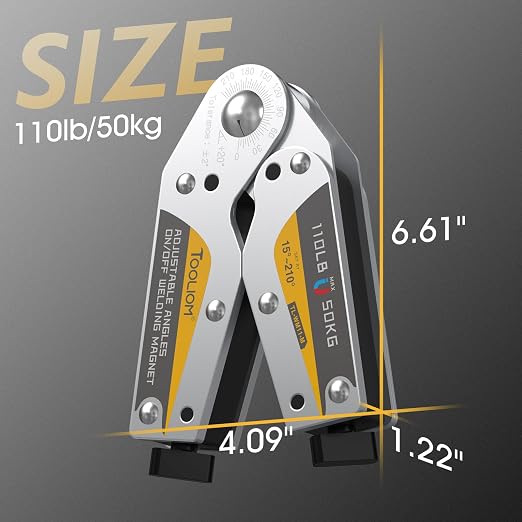 TOOLIOM Adjustable Angle On/Off Welding Magnet 15°-210° Angle Magnetic Welding Holder 110LB/50KG Pull Force Welding Accessory