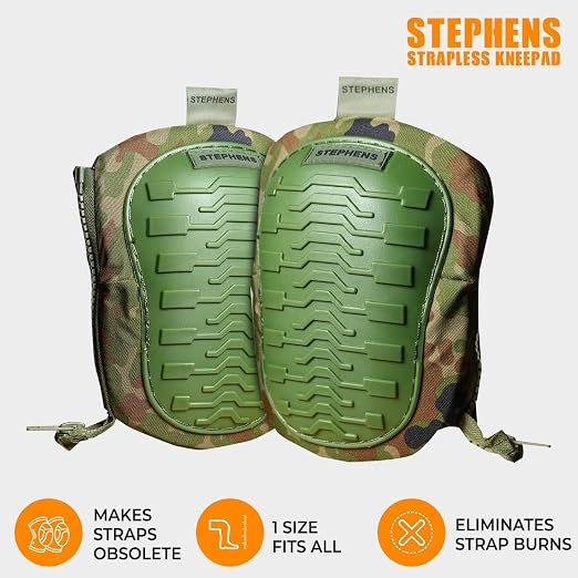 Stephens Strapless Knee Pads for Construction - Heavy Duty Soft Cap Design for Work | Safety Work Gear | Flooring | Roofing | Gardening | Personal Protective Equipment - Cushion Support for Kneeling - Non-Slip Strapless Knee Pad - Eliminate Knee Pain -...