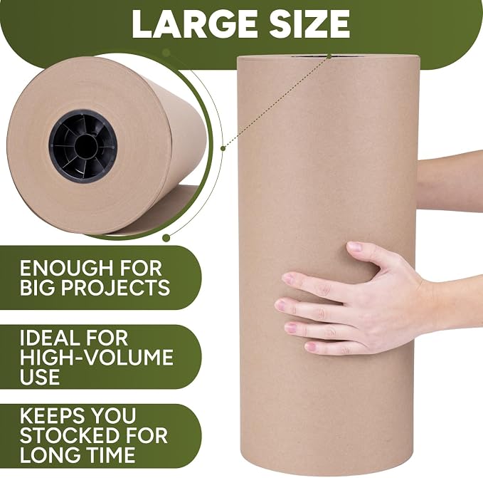 Paclord 18" x 5700" (475 feet) Natural Brown Kraft Paper Roll, 75 Lb Extra Heavy-Duty (Grocery Bag Grade) – Made in USA Large Size Roll of Brown Wrapping Paper, 3-inch Core – for Packaging, Shipping | 75 Lb Extra Heavy-Duty (Grocery Bag Grade) – Made i...