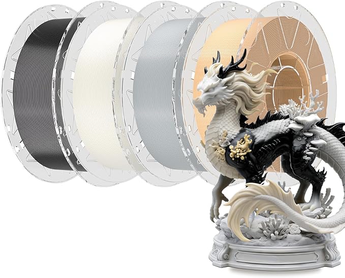 Creality 3D Printer RFID Filament Bundle, Hyper PLA Filament 1.75mm for 3D Printing, Hyper PLA RFID Filament No-Tangling High Precision, 1KG(2.2 lbs) Spool (Black+White+Gray+Skin)
