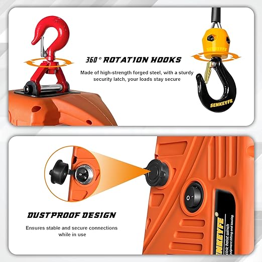 Power Electric Portable Hoist Winch 1500LBS, 3 in 1 Electric Cable Hoist 110V 25 FT with Lifting Strap, Electric Hoist Lift Ceiling Winch for Lifting Towing