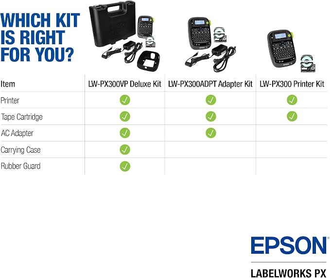 LABELWORKS Epson LW-PX300 Industrial Label Maker & 209BCPX Genuine PET (Polyester) Tape Cartridge - Black on Clear Label Maker Tape - 3/8" (9MM) Wide, 30'