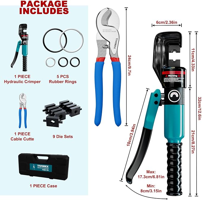 Hydraulic Crimping Tool and Cable Cutter, 12 AWG to 00 (2/0), Electrical Terminal Cable Wire Tool Kit with 9 Die Sets
