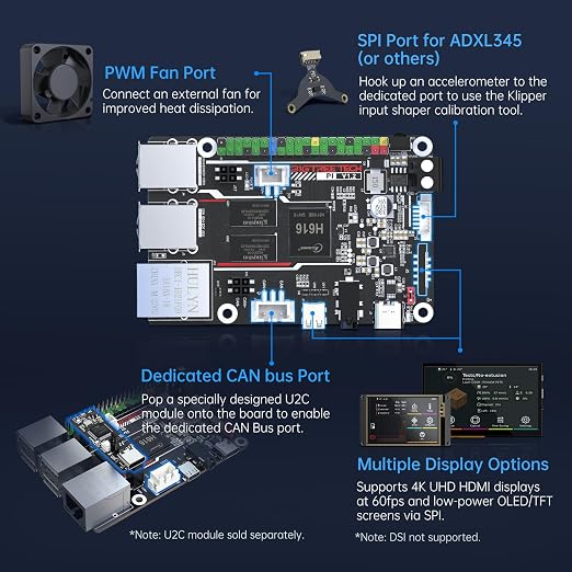 BIGTREETECH Pi V1.2 Control Board Quad-Core WiFi 1GB RAM, BTT Pi Support SKR Mini E3 V3.0 Octopus/Pro/Max EZ Kraken SKR Pico Silent Board to Run Klipper VS Raspberry-Pi 4/3B for i3/CoreXY 3D Printer