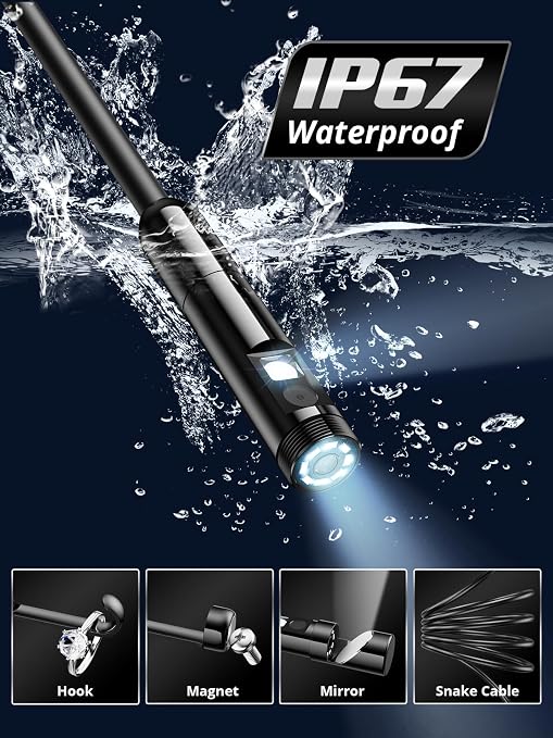 Acoath Borescope, Endoscope Camera with Light, Dual-Lens 1080P Industrial Inspection Camera, 5" IPS Screen, 32GB Card, IP67 Waterproof Sewer Tools - 9.8FT
