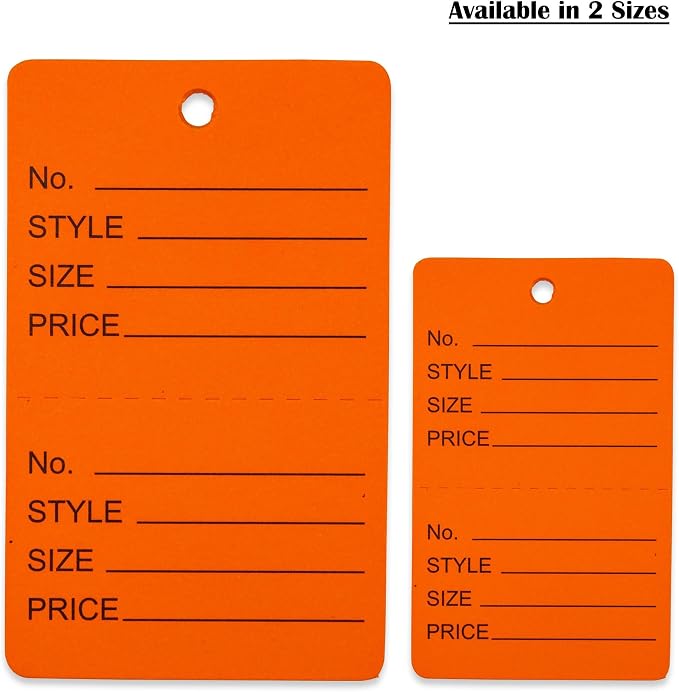 1000 Qty 1 3/4 x 2 7/8 (44x73mm) Assorted Unstrung Colored Price/Receipt Tags w/Easy-Tear Stub (Consignment/Merchandise/Clothing/Jewelry/Laundry/Sales) – Number/Style/Size/Price