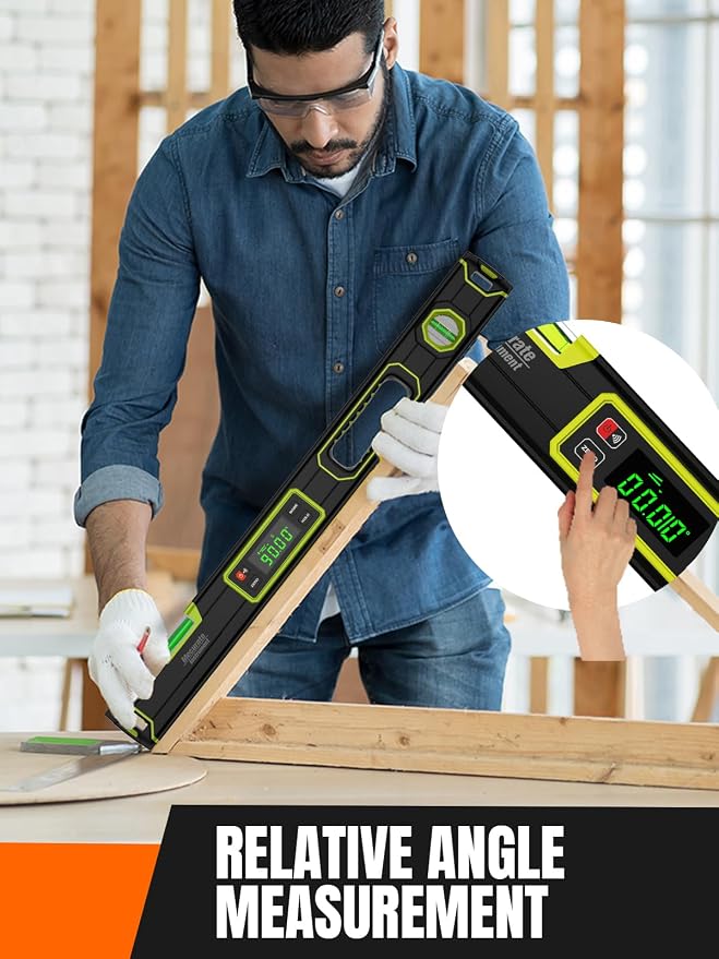 Mecurate 16-Inch Digital Level, Portable Electronic Angle Finder with Backlit Display, ±0.1° Accuracy, Magnetic Base, 4 Measurement Units, Compact Torpedo Smart Level Tool for DIY & Professional Use