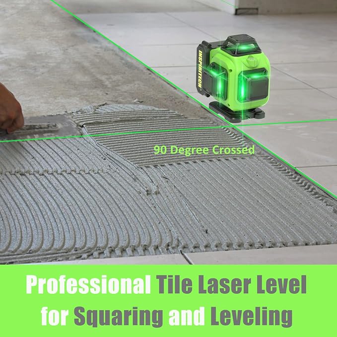 Laser Level 360 Self Leveling with Hard Case & Remote, 4x360 Rechargeable Green Line Laser for Framing Wall Ceiling Floor Tile