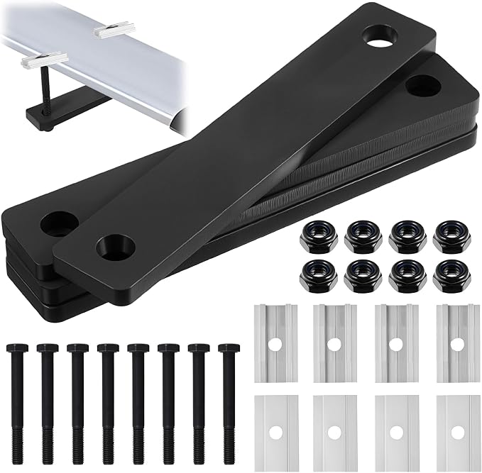 Zonon 28 Pcs Rooftop Tent Mounting Hardware Set Including 4 5.3" x 1" Flat Mending Plates 8 Screws 8 Nuts and 8 Aluminum Blocks(Black)