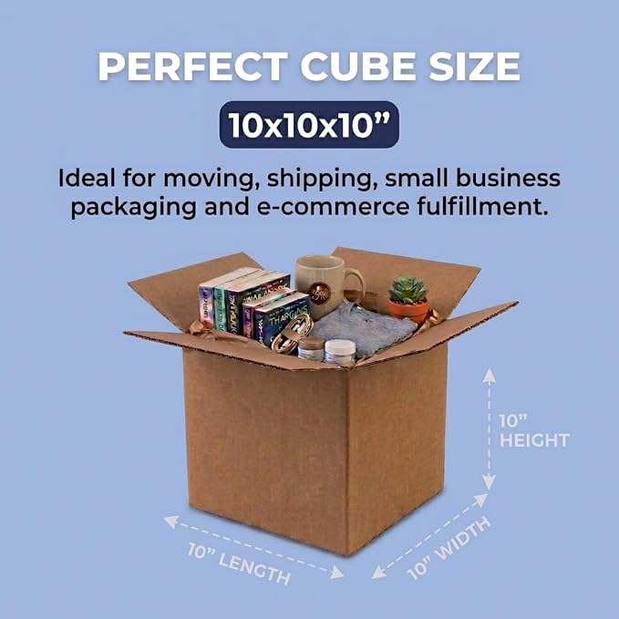 BOX USA 10x10x10 Small Boxes for Shipping, Moving & Packing, 25-Pack