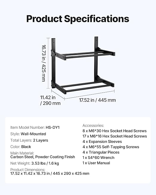 VEVOR Wall Mount Printer Filament Storage Rack, 2-Tier Wall Bracket Storage Shelf, Rolling Filament Spool Holders Racks with Wheels, Filaments Organzied for 3D Printing Studio, Workshop (Shelf Only)