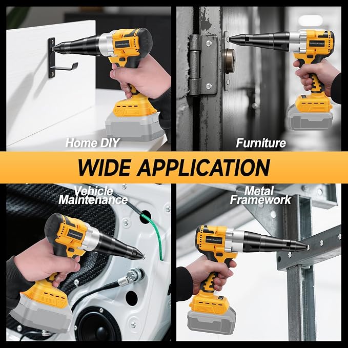 Cordless Rivet Gun Compatible with Dewalt 20V Max Battery with 100pcs Rivets (Battery Not Included), Brushless Electric Pop Rivet Gun Tool with 3 Size (1/8", 5/32", 3/16") Rivets Head