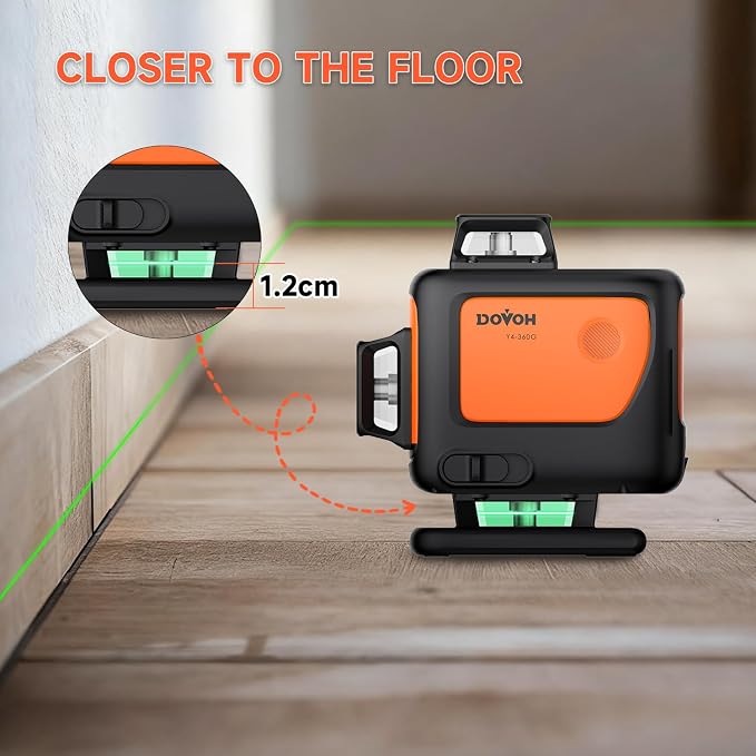 DOVOH 4D Laser Level 360 Self Leveling with Tripod, Y4-360G-KIT | Dual Batteries, Pulse Mode, Hard Toolbox, Green Beam, 4 Plane, For Construction, Flooring, Tiling, Ceiling