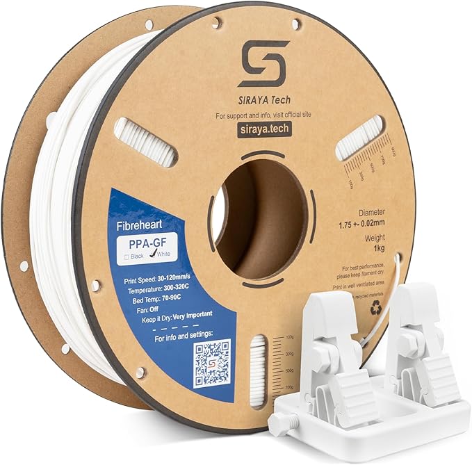 Siraya Tech Fibreheart PPA-GF 3D Printer Filament, 15% Glass Fiber Reinforced High Temperature Nylon, Extreme Strength & High-Temp Resistance (185°C+), Low Moisture for Accurate Prints (1kg, White)
