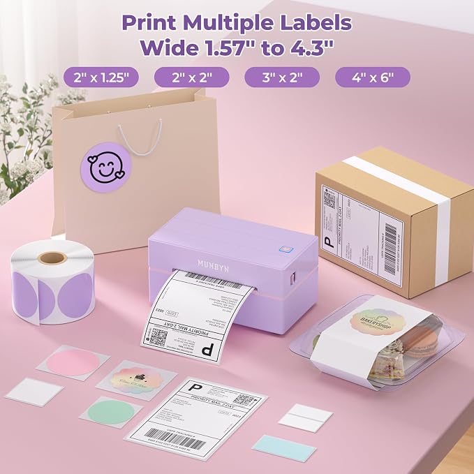 MUNBYN Bluetooth Thermal Label Printer, 130B Wireless 4x6 Shipping Label Printer for Shipping Packages Small Business Office or Home, Compatible with iPhone Android iPad Windows macOS Chrome