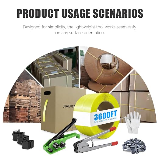 Heavy Duty Banding Strapping kit Contain 1/2" x3600' Polypropylene Packaging Straps & 300 Metal Seals 100 Plastic Edge Protectors Tensioner with Cutter Sealer Tool Glove