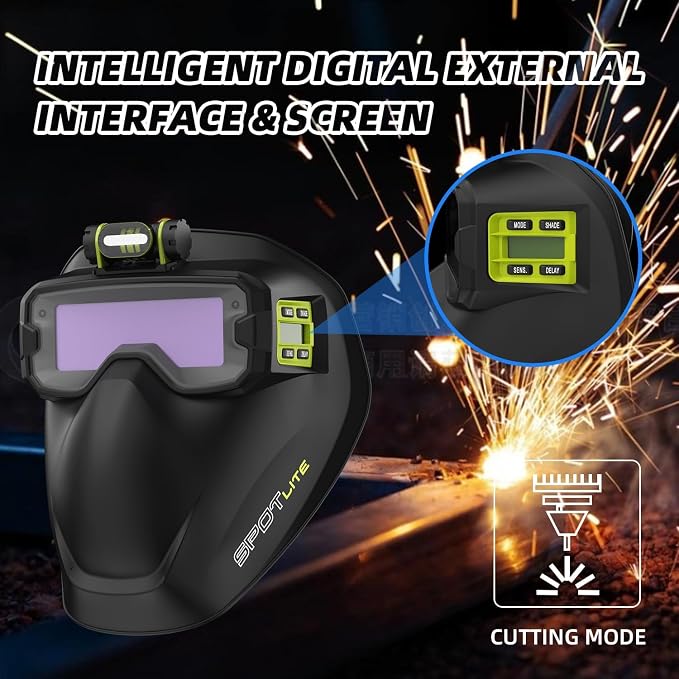 Shine SPOTLITE True Color Auto Darkening Welding Goggles Kit, Full Facepiece Protection Mask for Tig, Mig, Stick Plasma Cut, Neck & Shoulder Fireproof Cover Included (Spotlite)
