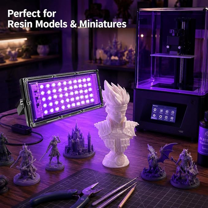 3D Printer UV Curing Light 405nm for SLA DLP LCD Models, Fast Solidifying Lamp for Photosensitive Materials, DIY Curing Tool for Crafts and 3D Prints