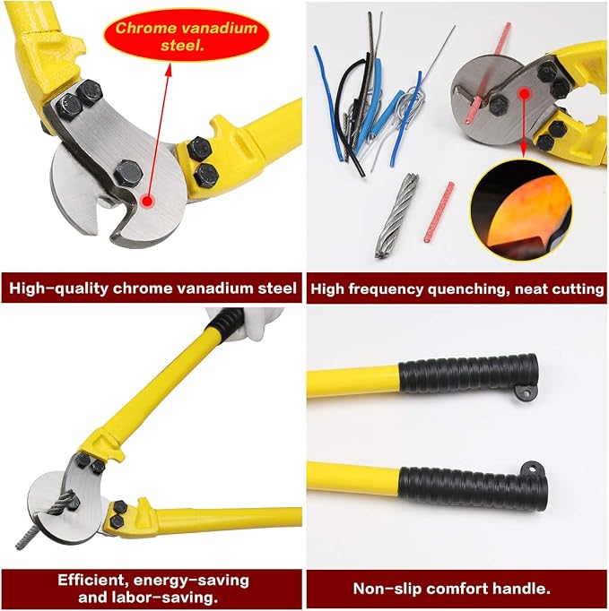 Acescen Hardened Steel Cable Cutters 18" Heavy Duty Industrial Strength Hand Tool Wire Cutters with Tapered Jaws Strong Cutting Plier for 5/16" Stainless Steel Wire Rope Cables A13