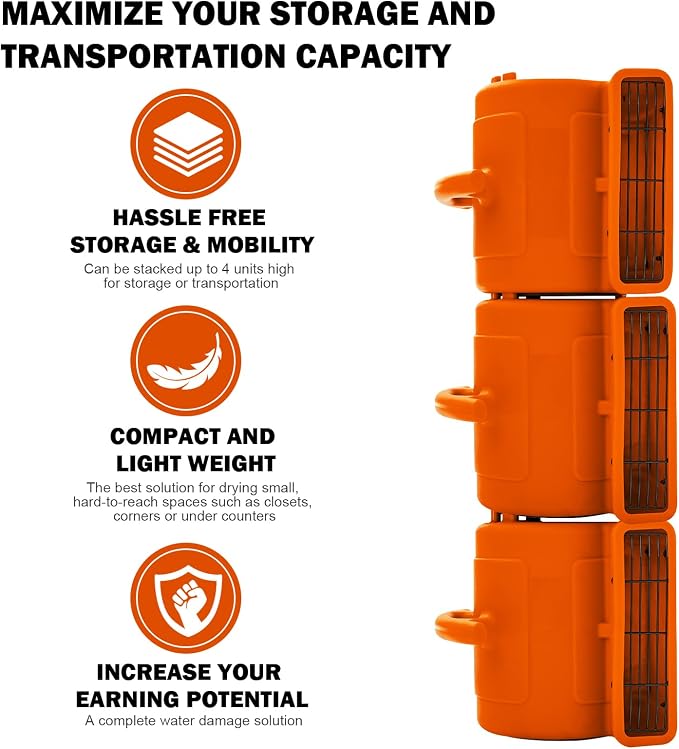 MOUNTO 1/4hp 1000CFM 2 Speed Air Mover Carpet Dryer Floor Fan Cooling Fan (Orange)
