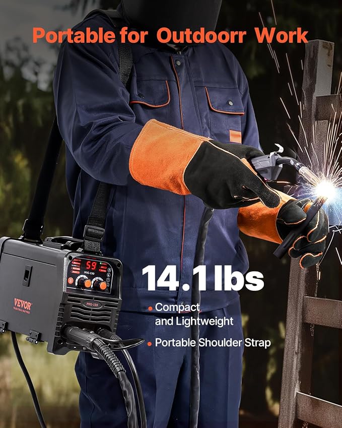 VEVOR MIG Welder, 130Amp Synergic Mig Welding Machine, 3-in-1 Flux Core MIG/Stick/Lift TIG Multi-Process Welder Machine, 110V Portable Mig Welder with IGBT Inverter Technology & Digital Display Screen