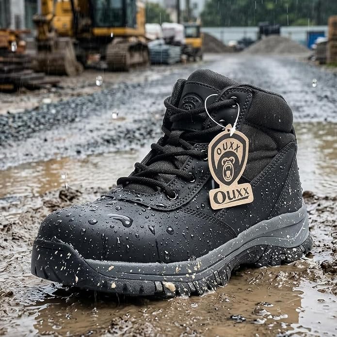 5" Waterproof Steel Toe Work Boots for Men, Safety Shoes with Side Zipper, ASTM F2413-18 Certified, Puncture-Proof Kevlar Midsole, Oil & Slip Resistant Rubber Sole, Construction Safety Boots(OX2518)