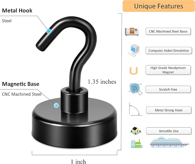 Neosmuk Magnetic Hooks, Cruise Ship Essentials, 26#,Black