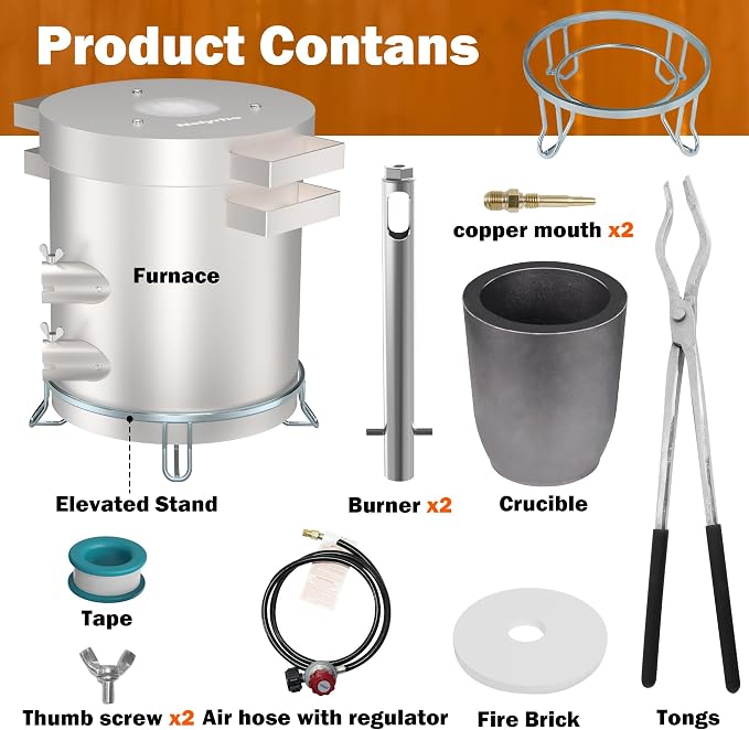 Nelyrho Propane Smelting Furnace Kit – 12kg Crucible, Support Stand, Tongs Included – Stainless Steel Foundry Melting Furnace for at-Home Metal Melting of Aluminum, Gold, Silver, and Copper Scrap