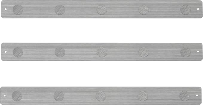 Three by Three Seattle 28 x 2.5 Inch Metal Strip Frameless Magnetic Bulletin Board (3 Pack) with 15 Large Magnets for Memos, Photos, Lists, and More in Office, Home, or School Décor (Stainless)