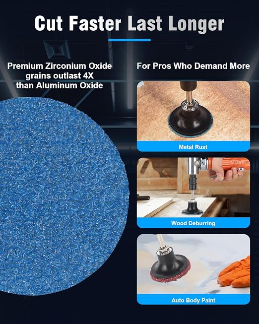 77 PCS 2 Inch Zirconia Sanding Discs, 1/4 Inch Roll Lock Quick Change Disc Accessories for Milwaukee M12 and Dewalt Die Grinders, Surface Conditioning for Paint, Rust Removal and Metal Deburring