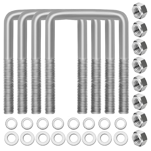 4 Pcs Hot Dipped Galvanized Square U-Bolts,1/2" D x 3 1/16" W x 4 5/16" L,3 inch Wide Boat Trailer U-Bolts with Washers and Nuts for Boat Trailer,Automobiles,Industrial,Heavy Duty U Bolt