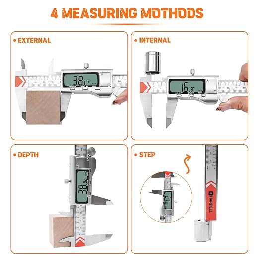 HARDELL 12" Digital Caliper, All-Metal Electronic Micrometer with Large LCD, Inch/Metric/Fraction Conversion, Precision Measuring Tool for Household & DIY (2 Batteries Included)