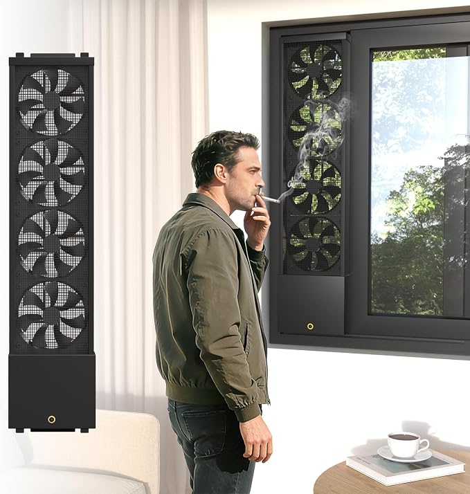 Vertical Window Fan for Sliding Windows (Black, 70~75cm/27.6~29.5in) | No Drilling Required Installation, Adjustable Wind Speed, 1.97 IN Retractable, for Bedroom Bathroom Kitchen Office
