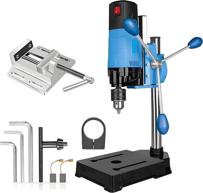 Mini Drill Press, 6 Speed 1200W Electric Benchtop Drill Press Machine, 90° Rotating, Vise, 1.5-13mm Chuck for Workshop Craftsman Drilling Grinding Polishing Wood Plastic Metal